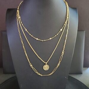 Kendra Scott Gold Tone Triple Layered Necklace with Medallion Coin Pendant